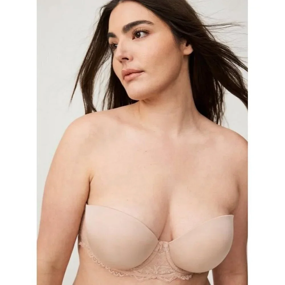 Torrid 46DD Bra Sand Nude Bombshell Everyday Strapless Underwire No Slip Lace